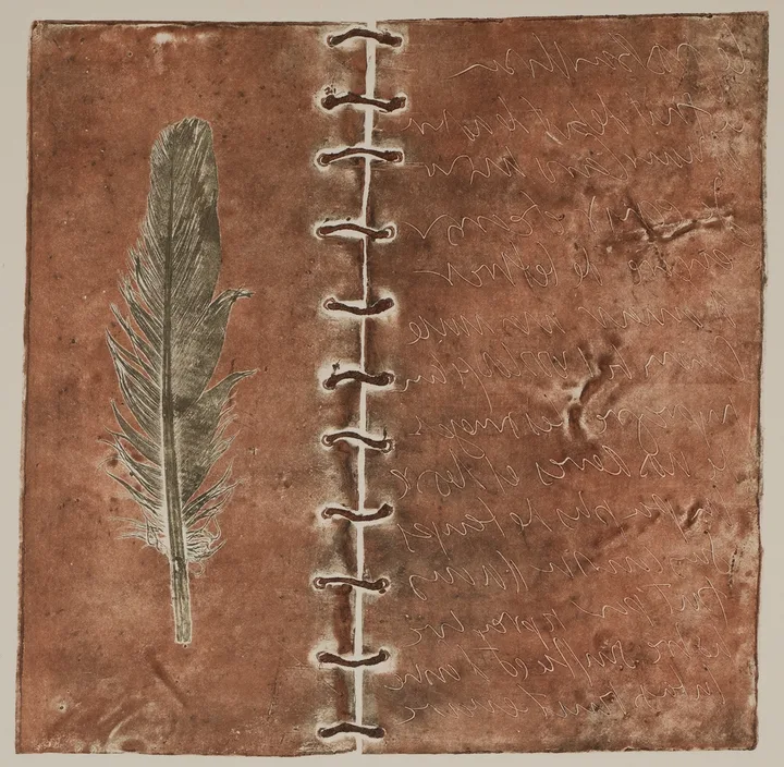 Feather, book and lead, 2010